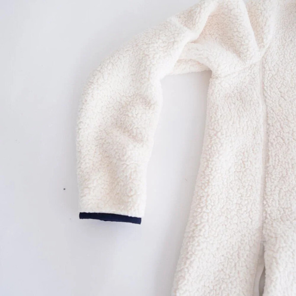 Lands End Cream And Navy  Fleece Breathable Zip Up Sweater Size Large - Picture 9 of 12